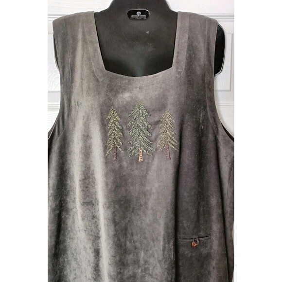 Vintage Christopher & Banks Jumper Dress Size XL Olive Green Stretch Trees 80s - Picture 5 of 8